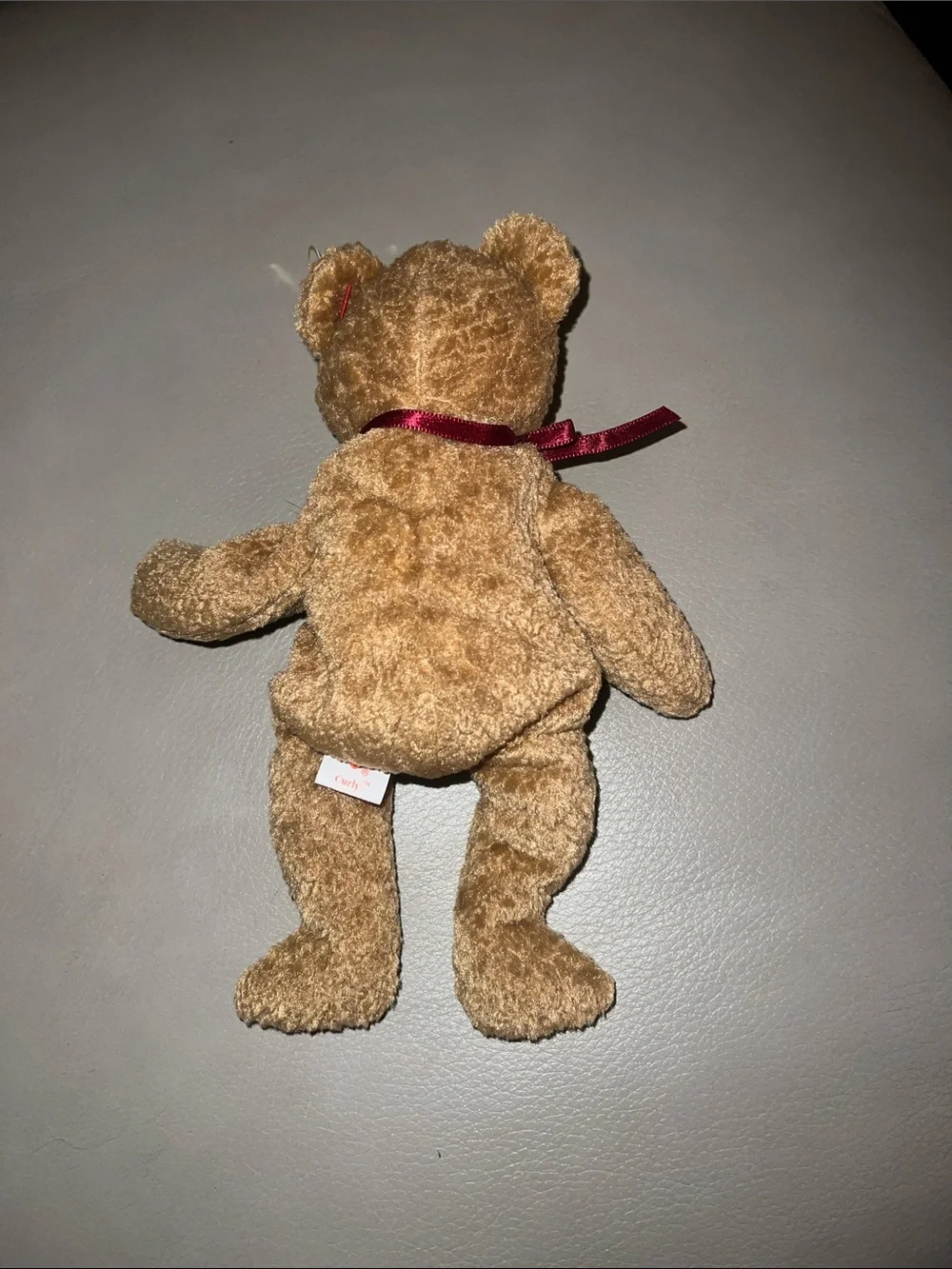 Curly TY Classic Brown Plush Teddy Bear with Red Ribbon